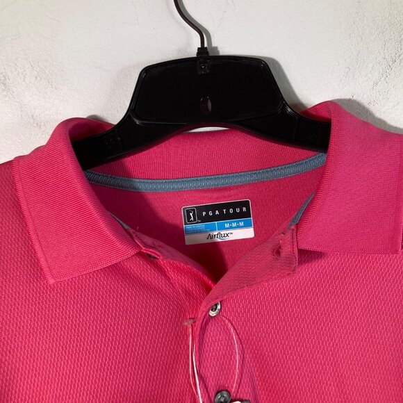 Mens PGA Tour Airflux Golf Polo Shirt Pink Flambe M NWT Polyester - Picture 3 of 10